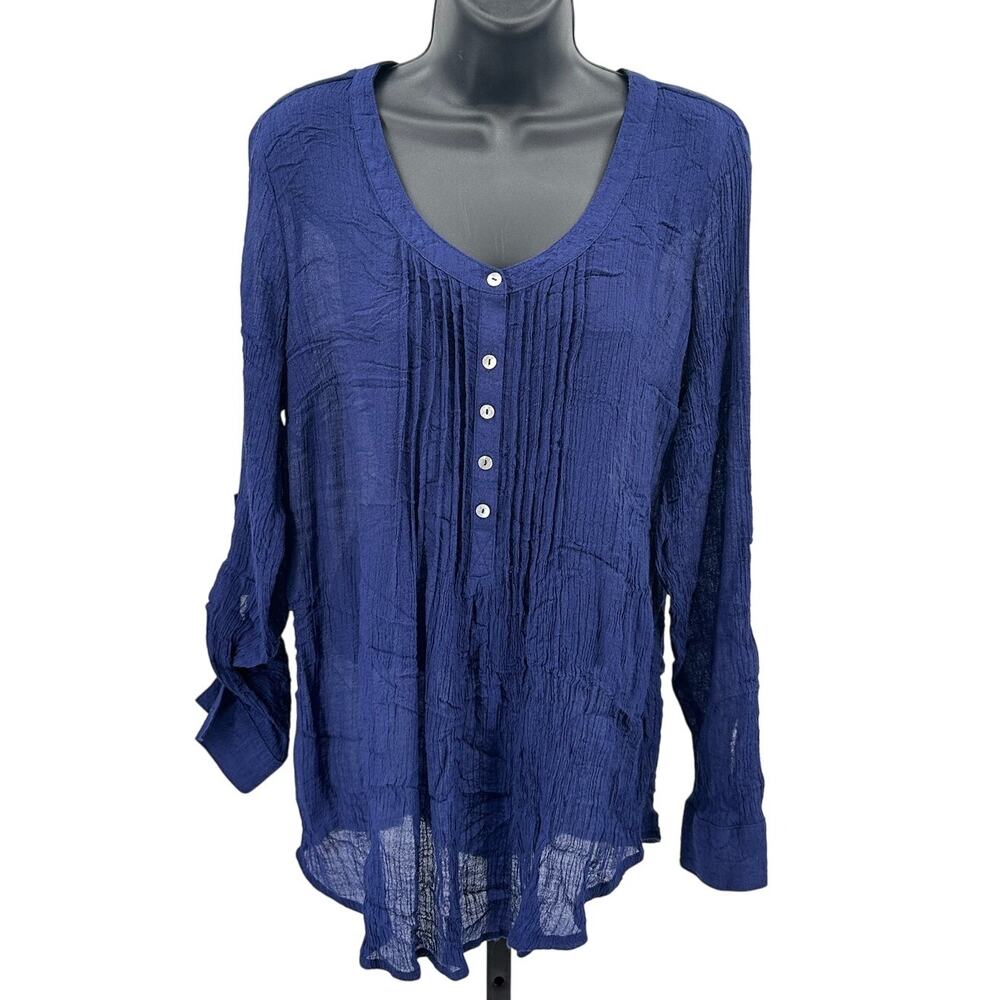 Motherhood Maternity Blouse WMNS L Blue Roll Tab Sleeve Popover Crepe Pregnancy